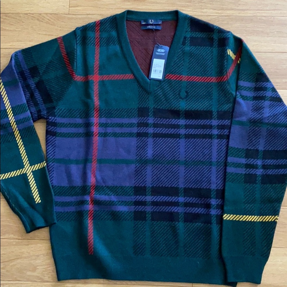 Fred Perry Men’s V Neck Plaid Sweater
